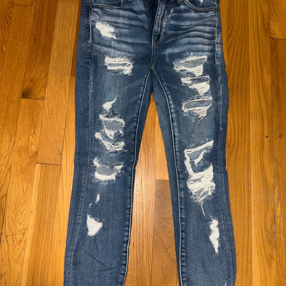 American Eagle Blue Skinny Distressed Jeans